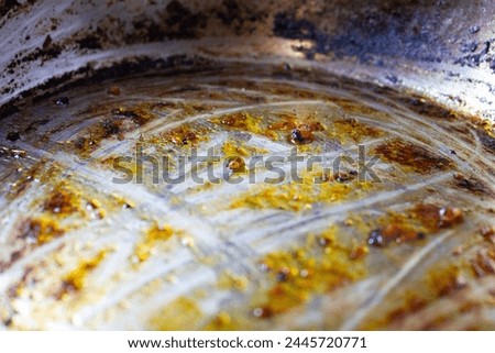 Dirty pan, utensils, after cooking. Cooking utensils soiled after cooking. Royalty-Free Stock Photo #2445720771