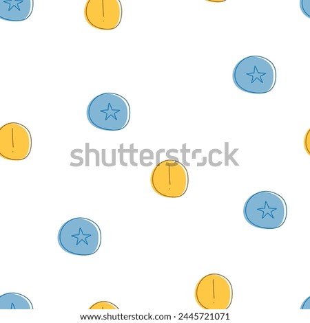 Blue and yellow shapes on white