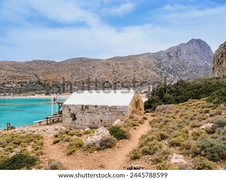 Chapel of All Saints at Cape Tigani, Balos Lagoon, Gramvousa Peninsula, Chania Region, Crete, Greek Islands, Greece, Europe Royalty-Free Stock Photo #2445788599