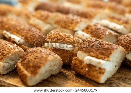 coffee break hotel during conference meeting, corporate revent with tea and coffee catering, decorated catering banquet table with variety of different pastry and bakery, with croissants and cookies Royalty-Free Stock Photo #2445800179