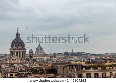 Rome, Trinità dei Monti, panorama over the roofs and dome of St. Peter's Square.