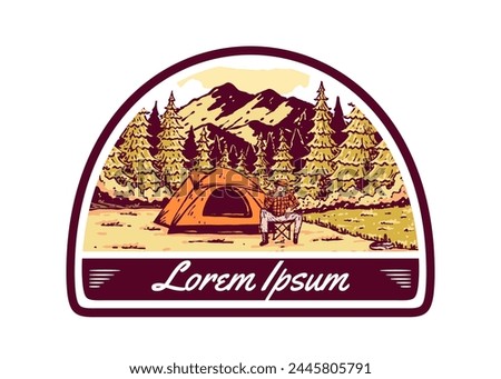 Camping in nature. Vintage outdoor illustration badge design