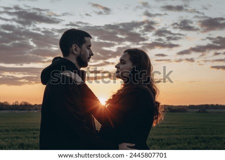 Pregnant wife couple lover standing holding hand care together with sunshine for always stand by me and be good love forever concept. Royalty-Free Stock Photo #2445807701