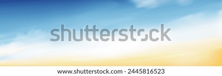 Sky blue with cloud background ,Vector Horizon beach sunset with yellow color on  spring,Panorama beautiful Nature morning sunrise sky in sunny day Summer,Banner landscape background 