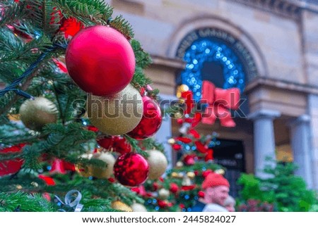 View of Christmas decorations in the Piazza, Covent Garden, London, England, United Kingdom, Europe