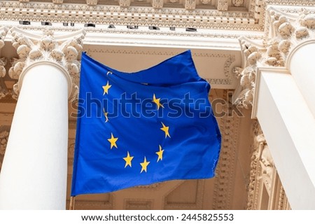 Closeup of waving European Union flag  Royalty-Free Stock Photo #2445825553