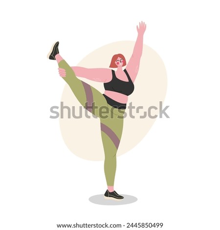 Plus size woman doing aerobics exercises. Curvy female body. Body positive and healthy lifestyle