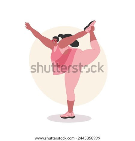 Plus size woman doing pilates exercises. Curvy female body. Body positive and healthy lifestyle