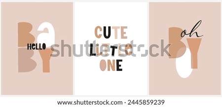 Baby Shower Vector Illustrations. Hello Baby. Cute Little One. Oh Boy. Cute Handwritten Slogans ideal for Card, Wall Art, Baby Boy Welcome Party. Kids' Room Decoration. Hand Drawn Nursery Art. RGB. Royalty-Free Stock Photo #2445859239