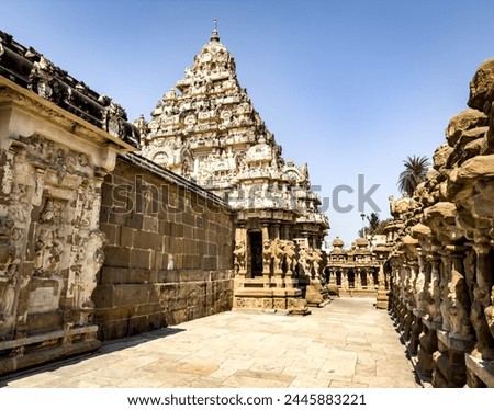 The Kailasanathar Temple also referred to as the Kailasanatha temple, Kanchipuram, Tamil Nadu, India. It is a Pallava era historic Hindu temple. Royalty-Free Stock Photo #2445883221