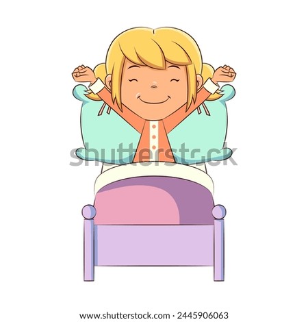 Child waking up, vector illustration, cute girl