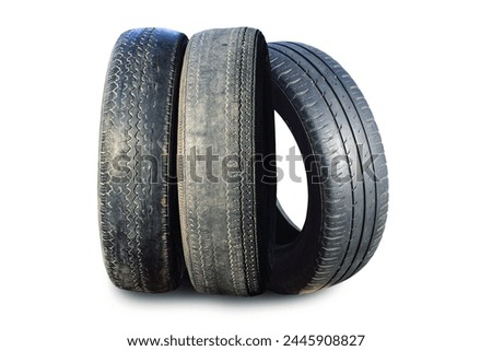 old worn damaged tires isolated on white background as pattern of damaged tire for advertising tire shop or car tire shop