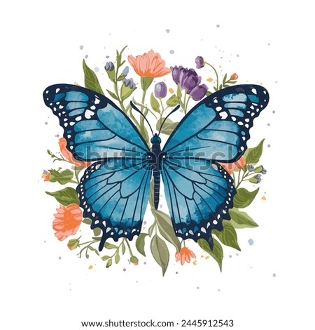 Retro Butterfly Illustration Vector Watercolor Clip art Design