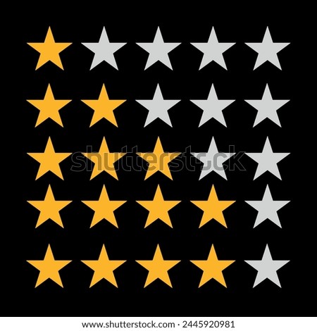 Set of yellow rating icon clip art and 1 to 5 star