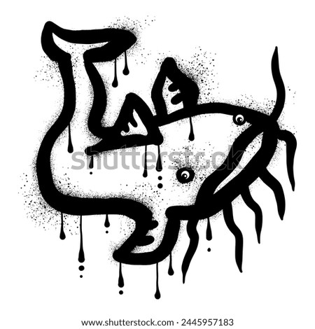  Catfish graffiti drawn with black spray paint art
