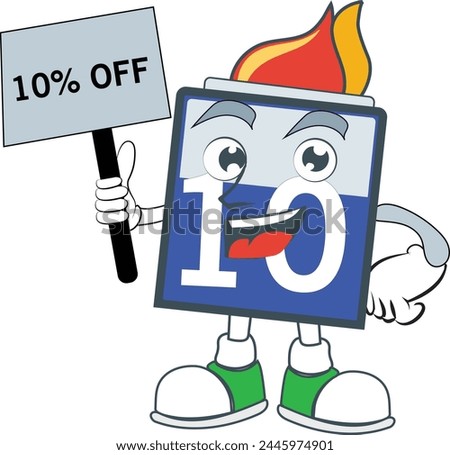 Funny cartoon character holding banner or placard for information, advertising or marketing. For example sale banner. Vector illustration. Isolated on white.