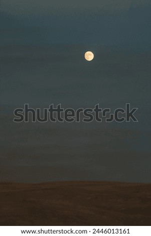 Rolling brown hills with blue textured sky and full moon in the night sky.  Creative photography captured through fractal.  