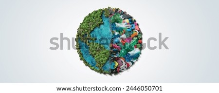 Planet vs. Plastics , Earth day 2024 concept 3d tree background. Ecology concept. Design with globe map drawing and leaves isolated on white background.  Royalty-Free Stock Photo #2446050701