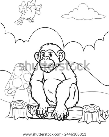 Vector illustration of kids alphabet coloring book page with outlined clip art to color. Letter M for Monkey.