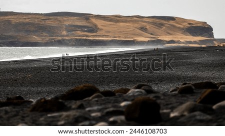 Waves on the black sand beach in Iceland on March 2024