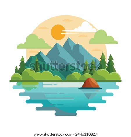 Lakeside nature flat vector illustration on white background