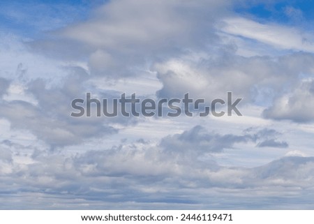 The intricate dance of cumulus clouds across a serene sky, showcasing a variety of shapes and densities, offers a splendid backdrop for enhancing any creative project with a natural skyscape