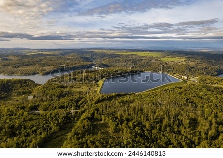Aerial landscape panorama in the Harz mountains, Rappbode dam (Bode river) in Harz Mountains National Park, near Thale, Germany. Saxony-Anhalt , Germany Royalty-Free Stock Photo #2446140813