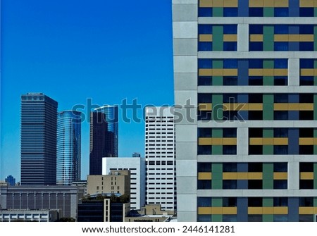 View of commercial buildings in downtown Houston, Houston, Texas, United States of America, North America