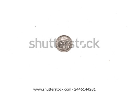 Obverse side of 1 one Baht Thai coin features Bust facing left of Maha Vajiralongkorn Rama X, 1 Baht - Rama X 1st portrait, 1 THB years 2561-2566 (2018-2023), reverse side features Crowned monogram Royalty-Free Stock Photo #2446144281