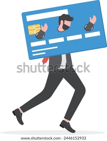Credit card debt, overspending problem, financial failure or too much cost and expense concept, broke hopeless salary office worker shackled fetters with big credit card with his empty pant pocket.
 Royalty-Free Stock Photo #2446152933