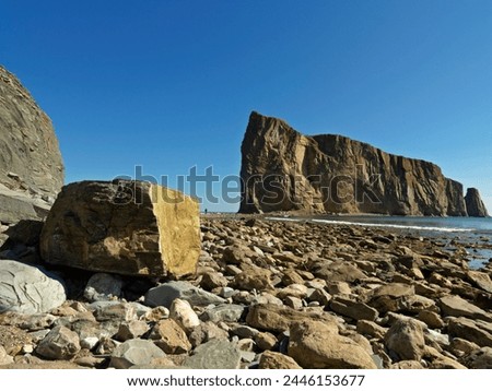 Perce Rock at low tide, Perce, Gaspesie, Quebec, Canada, North America
