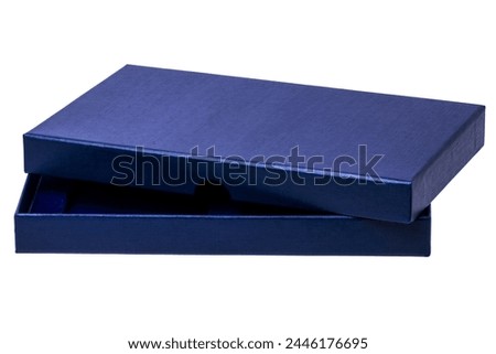 Gift box isolated. Opened blue cardboard box or kraft paper box. Birthday, Valentine's Day, Mother’s Day anniversary or other holiday.Clipping path.