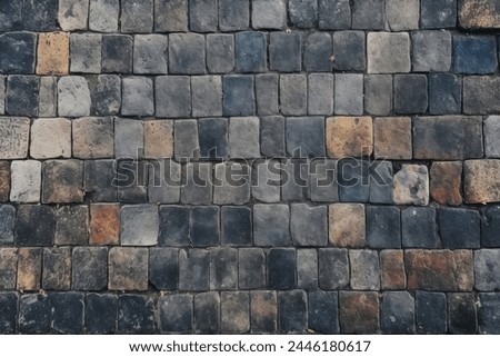 Processed collage of old european cobble stone pavement texture. Background for banner, backdrop or texture for 3D mapping