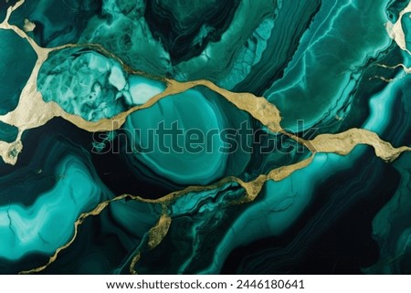 Processed collage of emerald green and gold marble texture. Background for banner, backdrop or texture for 3D mapping Royalty-Free Stock Photo #2446180641