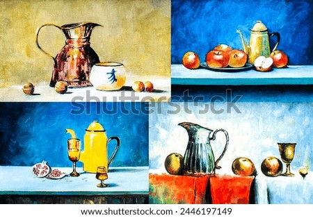 still life in oil by hand, 4 in 1, classic still life oil paintings by hand, 