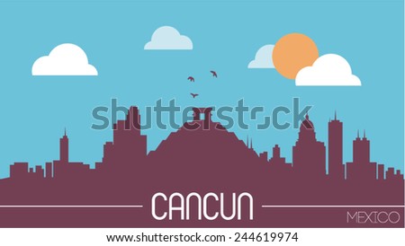 Cancun Mexico skyline silhouette flat design vector illustration