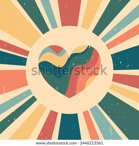 Retro style background with a striped heart. Vintage grunge texture. Vector illustration