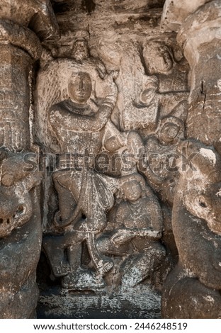 The outer complex around Kailasanathar Temple also referred to as the Kailasanatha temple, Kanchipuram, Tamil Nadu, India. It is a Pallava era historic Hindu temple.  Royalty-Free Stock Photo #2446248519
