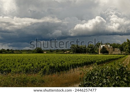 Stormy sky landscape with wine castle in the background