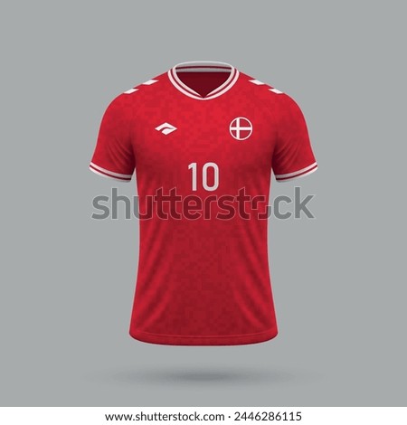 3d realistic soccer jersey Denmark national team, shirt template for football kit 2024 Royalty-Free Stock Photo #2446286115