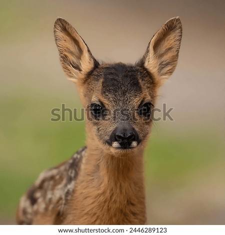 A picture of a cute little brown deer looking at the camera with a clear background.