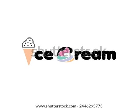 lettering icecream,Flat design label ,Ice cream logo template design Vector illustration,soft serve ice cream Font vector,Logo ice cream emblem ice cream in a waffle cone with letters,
