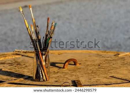 Photo Picture of some Old Dirty Used Paintbrushes