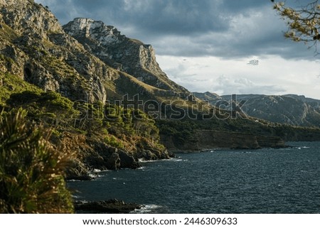 A body of water with trees and mountains
