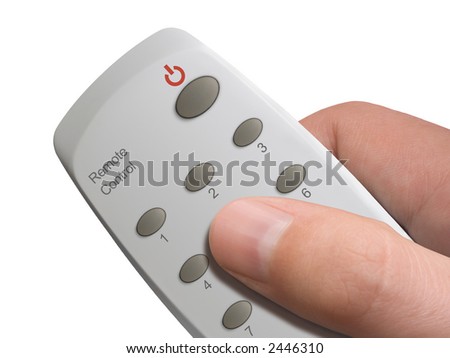 Remote control with buttons 1-9 and Power in hand - isolated