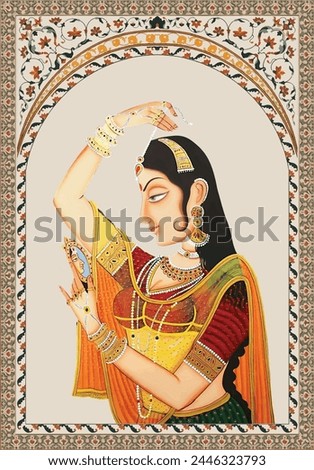 Traditional Mughal Bani Thani Queen Bani Thani Queen. Mughal Paintings, Art, Mughal Miniature Paintings. Royalty-Free Stock Photo #2446323793