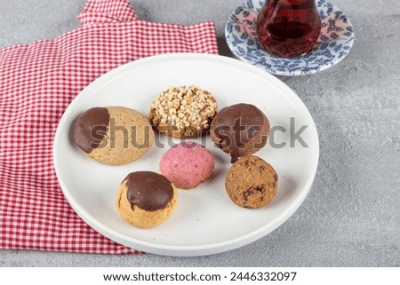 Biscuits , Dry Cake, Cookies Biscuits photoshoot picture. Vegan homemade truffles. Various dried cakes on wooden table.