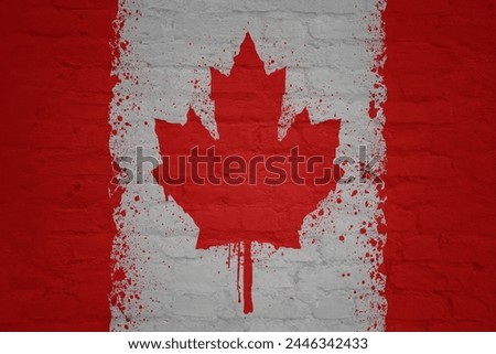 colorful painted big national flag of canada on a massive old brick wall