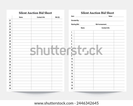 silent auction bid sheet template,silent auction template,auction template,silent auction bid form template,silent auction form template Royalty-Free Stock Photo #2446342645