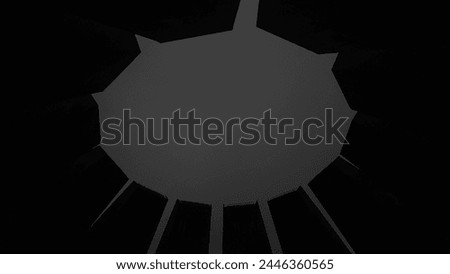 monumental architecture, wide angle, sculptural architecture made of black metalic material, monolithic structure, dark and shadowy environment, low camera angle, hyper realistic photography  Royalty-Free Stock Photo #2446360565